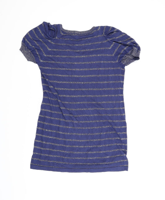 George Womens Blue Striped A-Line Size 16