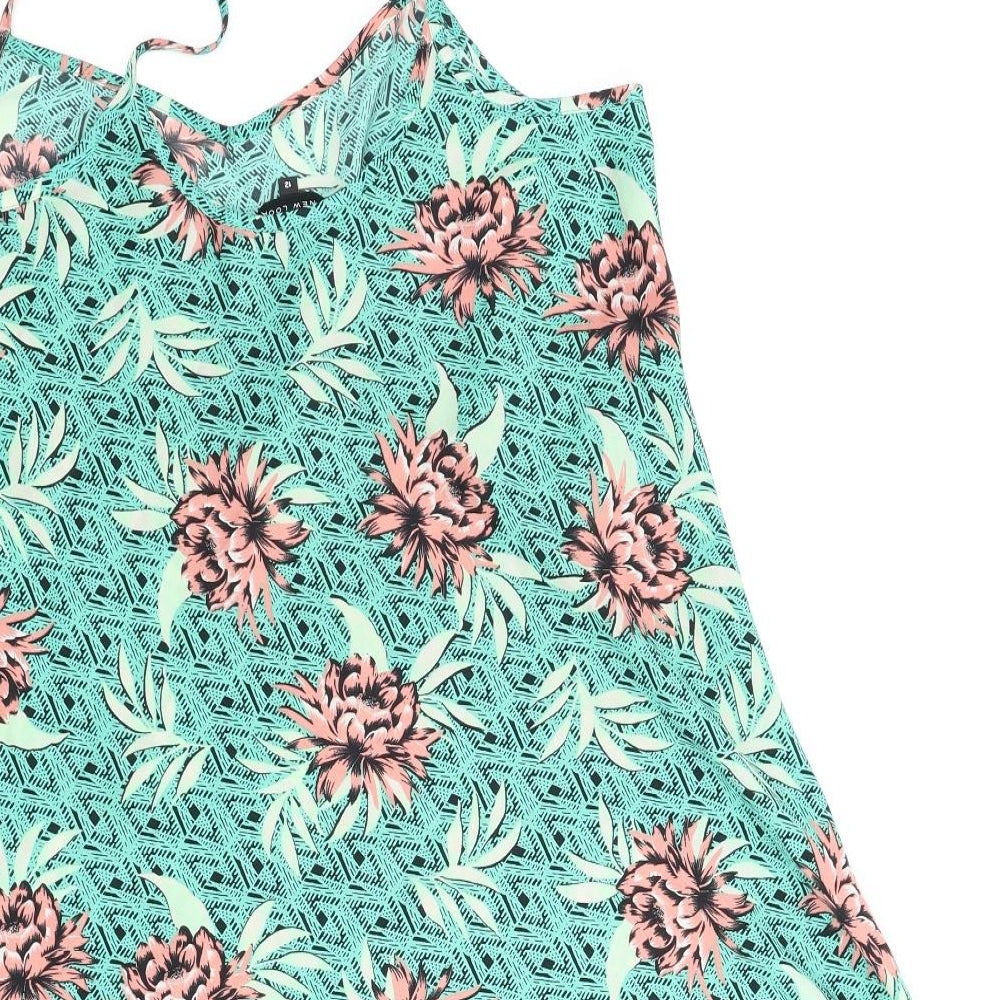 New Look Womens Green Floral Tunic Blouse Size 12