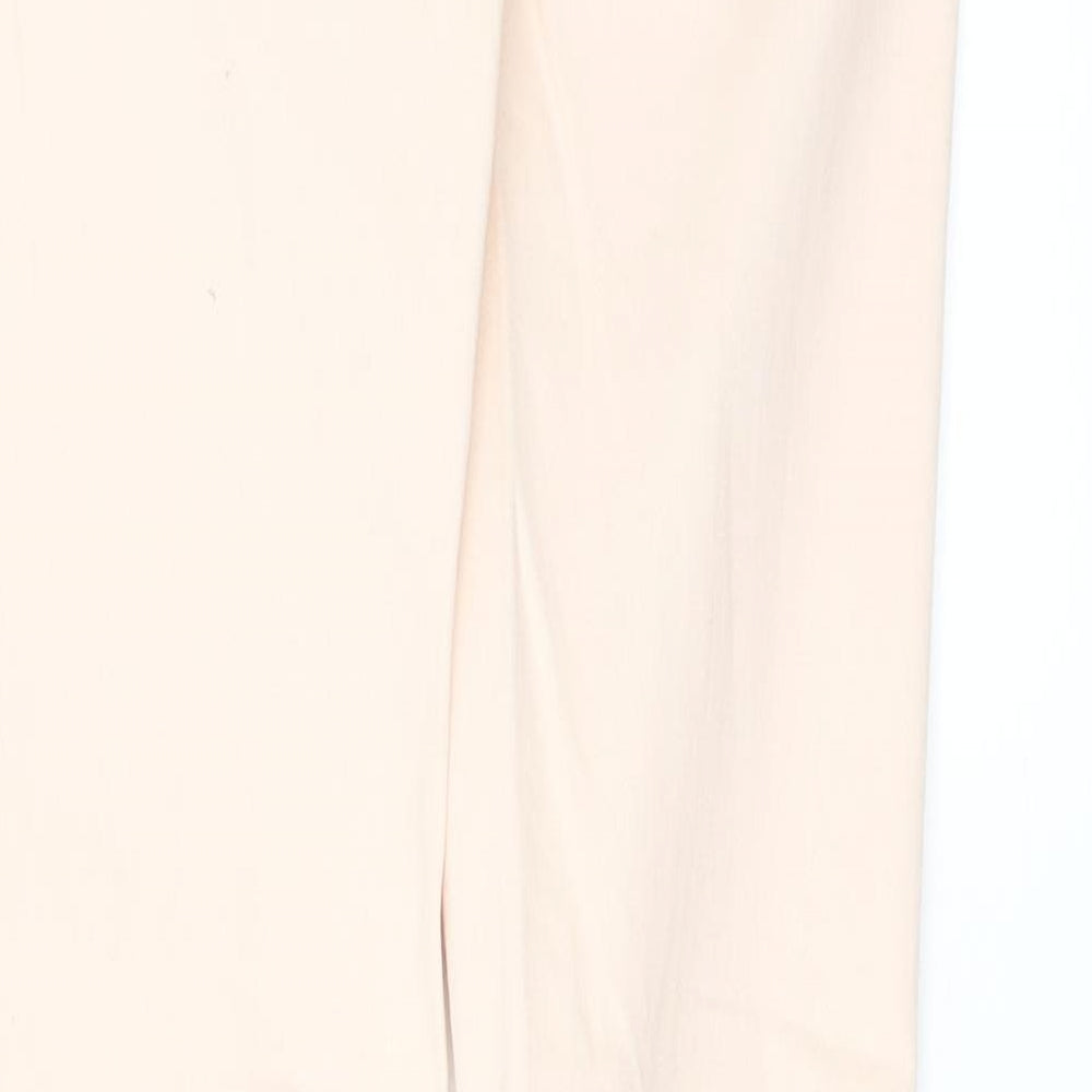 Brand and care label for H&M women’s orange denim skinny jeans, size UK 4, 28-inch leg
