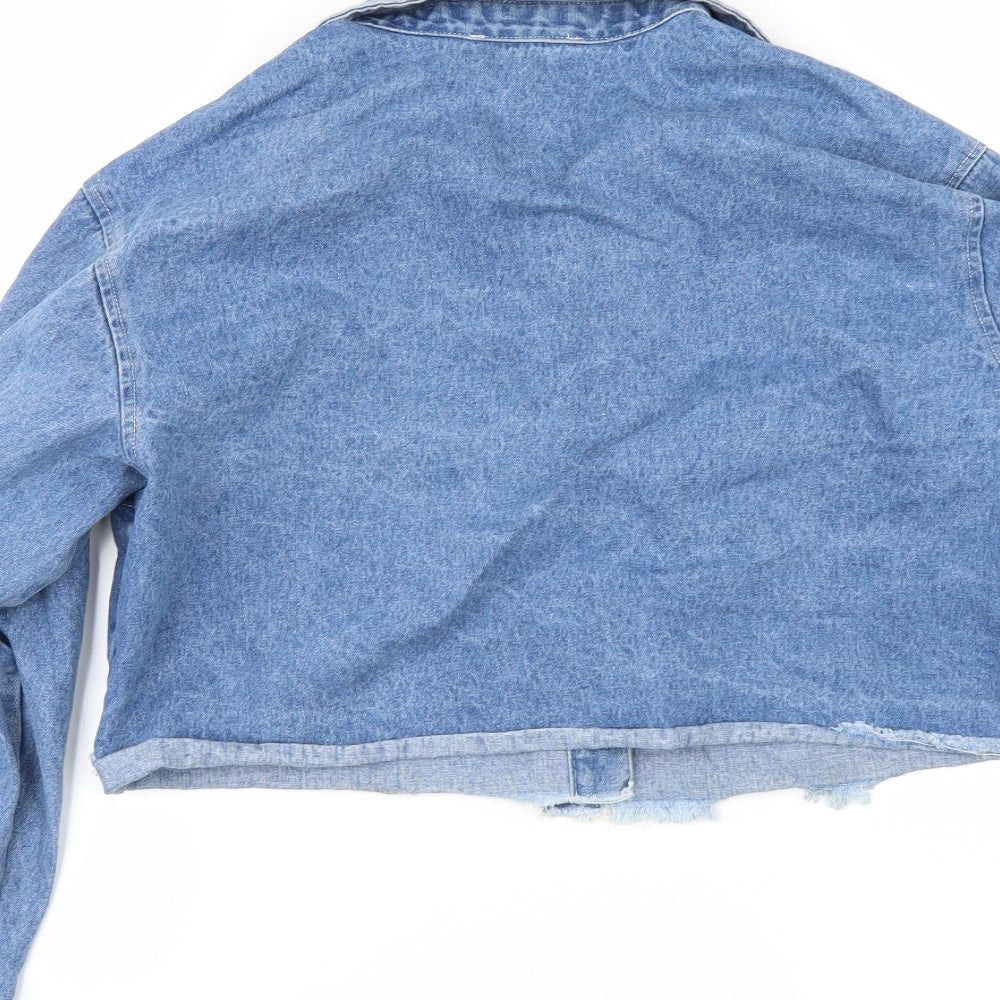 Brand and care label for Native Youth women’s blue denim jacket, size XS