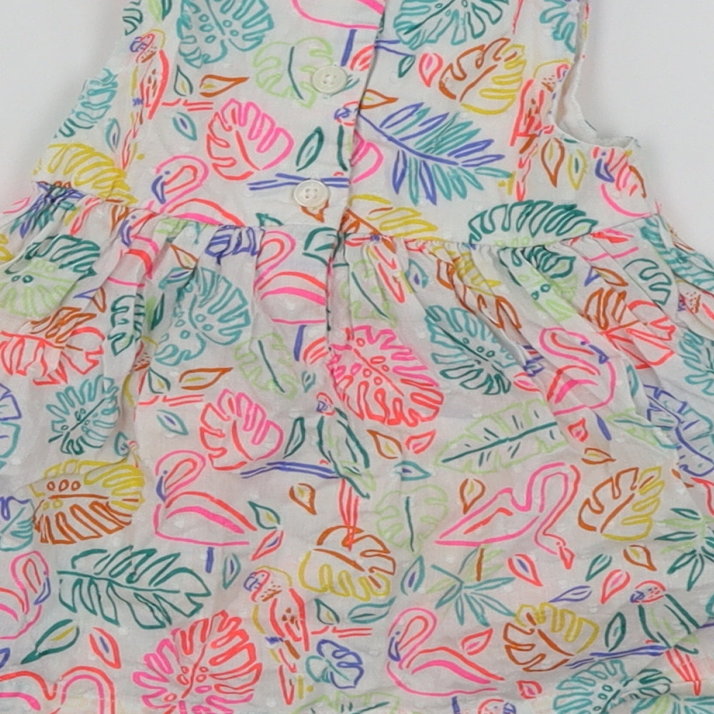 Brand and care label for Bluezoo girls’ white floral skater dress, size 3-6, months