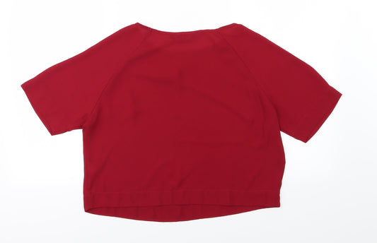 New Look Womens Red Chiffon Cropped Blouse Size 8 - Burgundy