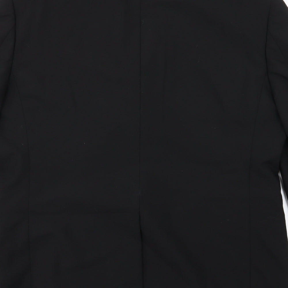 Brand and care label for 1860 Menswear men’s black rayon jacket suit jacket, size 42