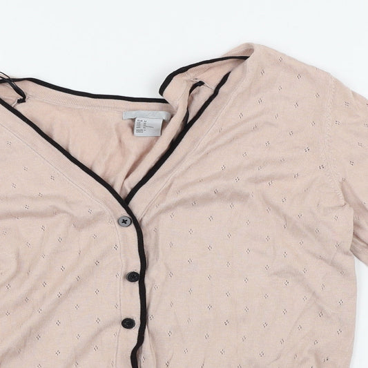 H&M Womens Pink Argyle/Diamond Cardigan Jumper Size M