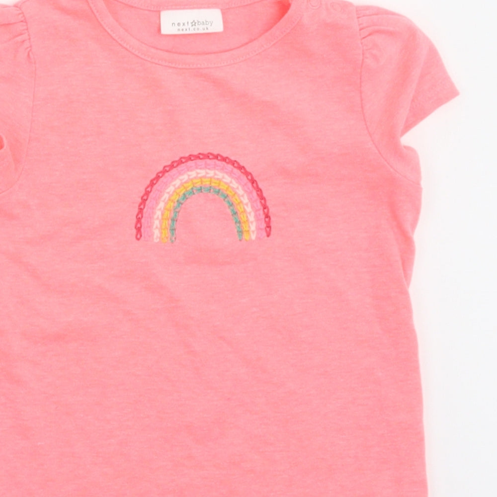 Brand and care label for Next girls’ pink basic t-shirt, size 3-6, months