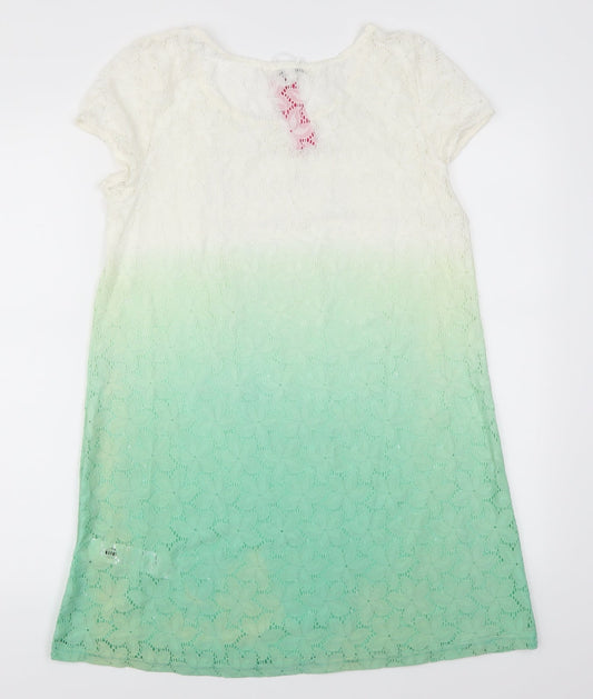 Happy Holly Womens Green Floral Basic T-Shirt Size 8 - Green Ombre