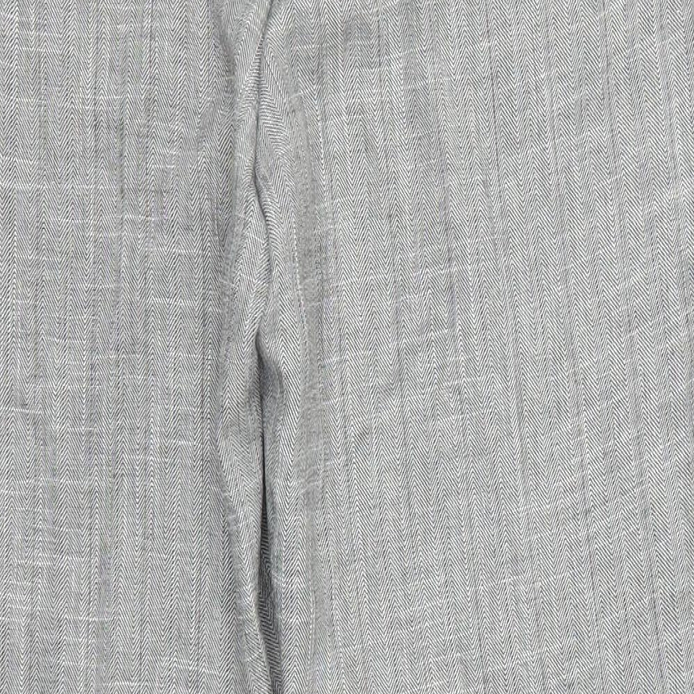 Brand and care label for Preworn women’s grey trousers, size UK 33, in, 30-inch leg