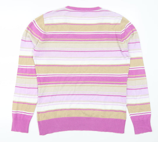 Daily Womens Pink Striped Pullover Jumper Size L