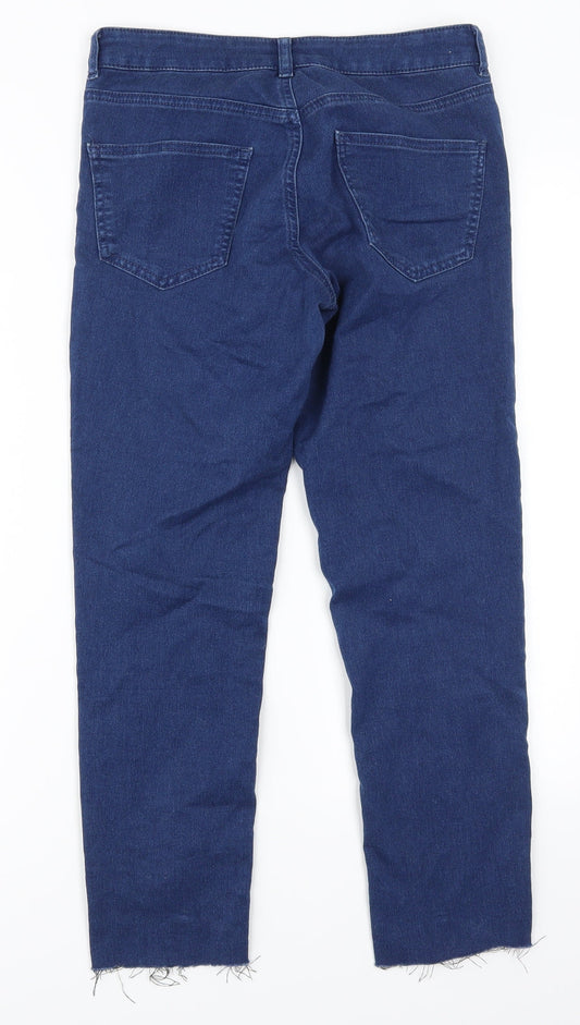 Warehouse Womens Blue Denim Skinny Jeans Size 10 L25 in - Distressed Hem