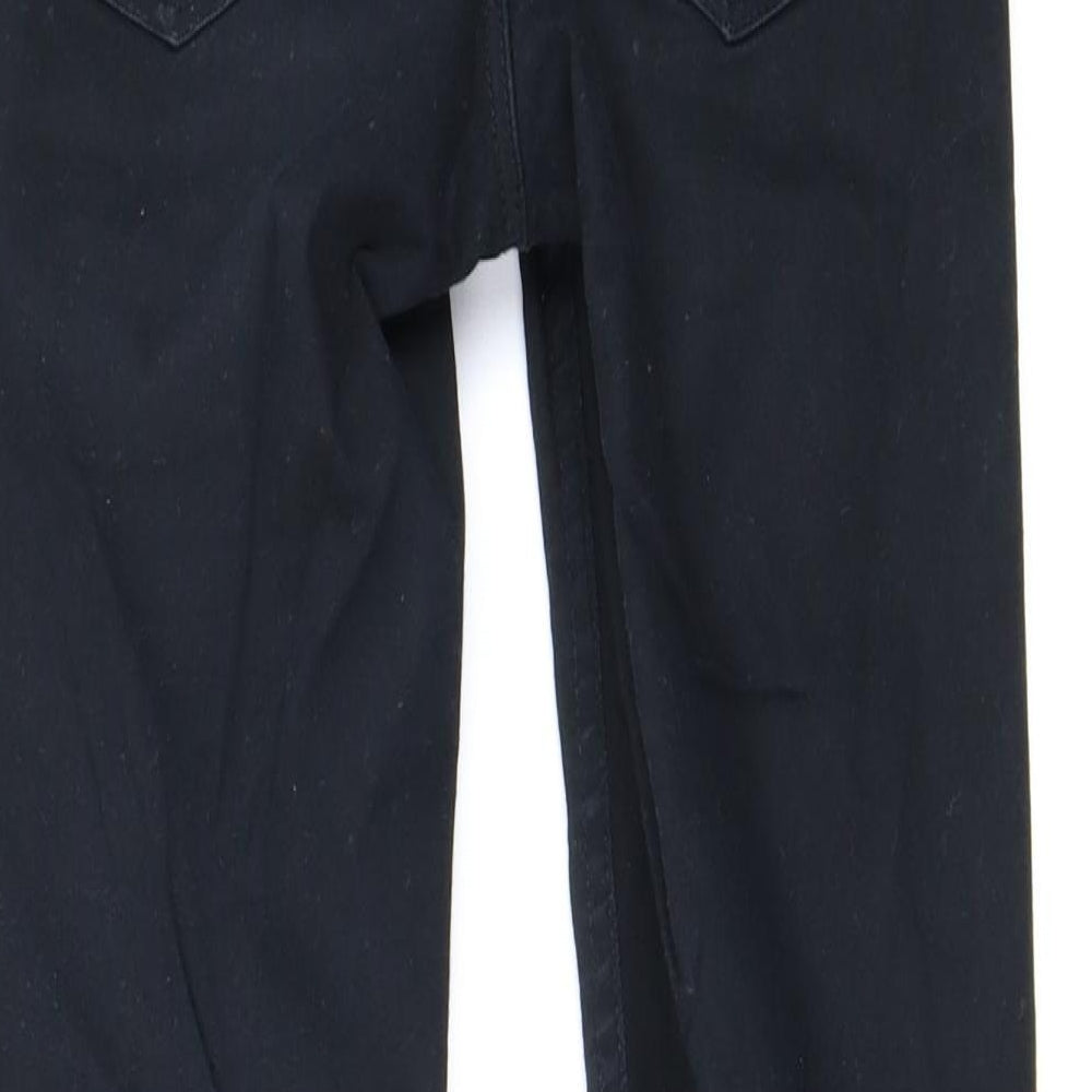 Brand and care label for H&M women’s blue jegging leggings, size UK 4, 24-inch leg