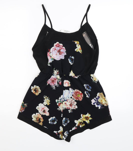 Oh My Love Womens Black Floral Jumpsuit One-Piece Size XS L3 in