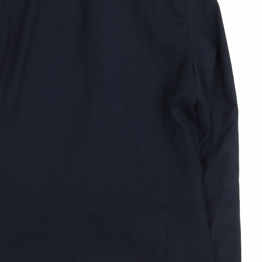 Brand and care label for Topman men’s blue jacket blazer, size 42