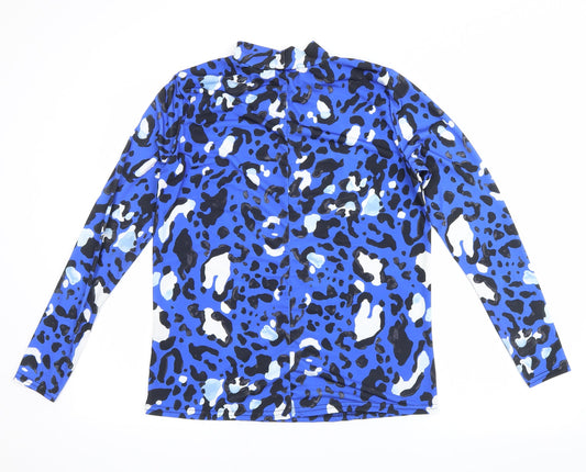 Very Womens Blue Animal Print Pullover Sweatshirt Size 12 - leopard print