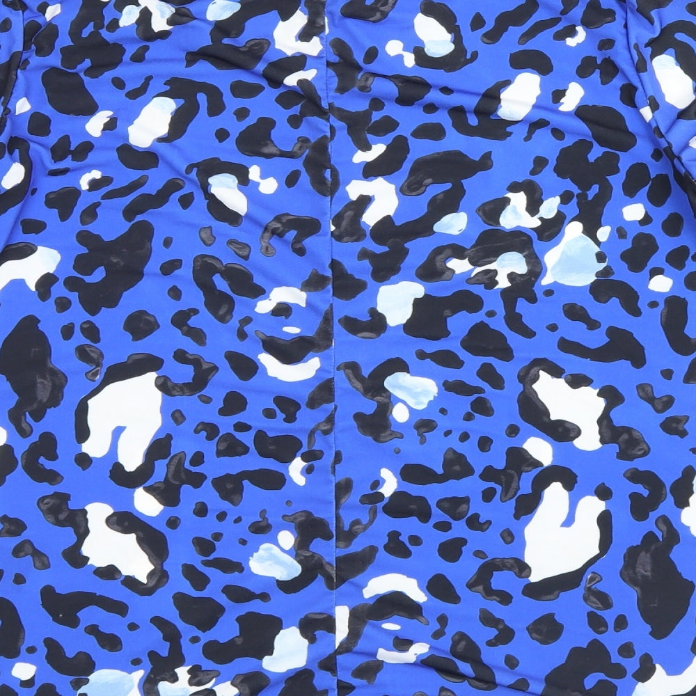 Brand and care label for Very women’s blue animal print pullover sweatshirt, size UK 12, - leopard print