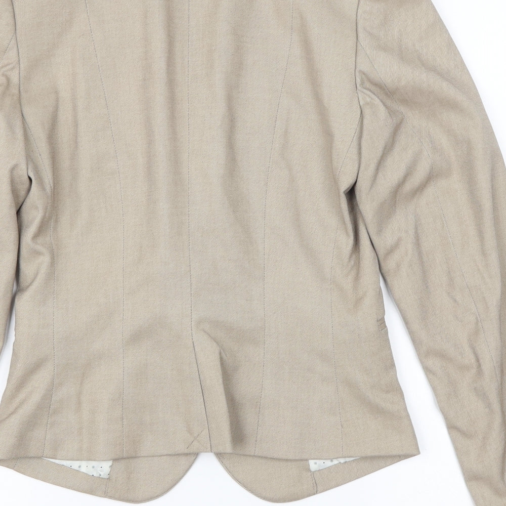 Brand and care label for H&M women’s brown jacket blazer, size UK 34