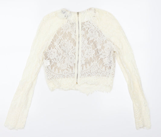 PRETTYLITTLETHING Womens Ivory Cropped Blouse Size 8