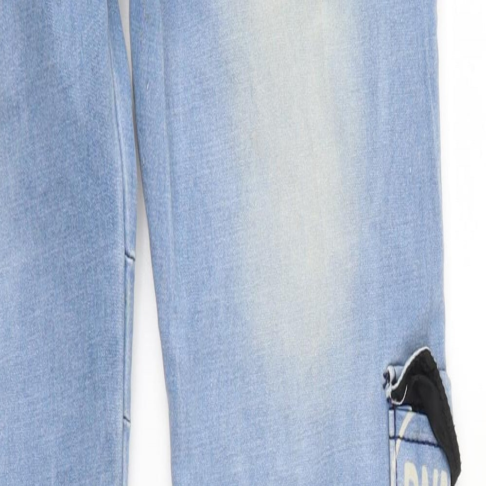 Brand and care label for Denim women’s blue skinny jeans, size UK 28, in, 32-inch leg