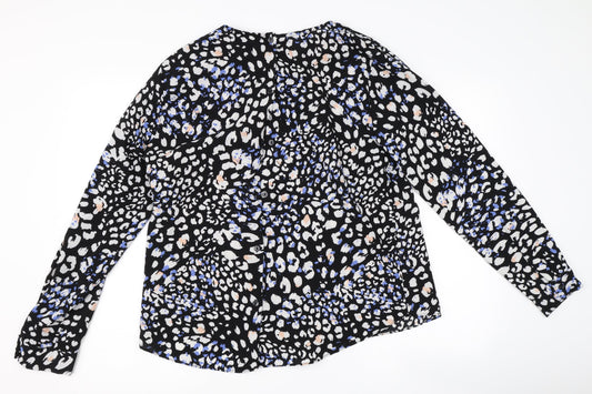 New Look Womens Black Animal Print Basic Button-Up Size 16