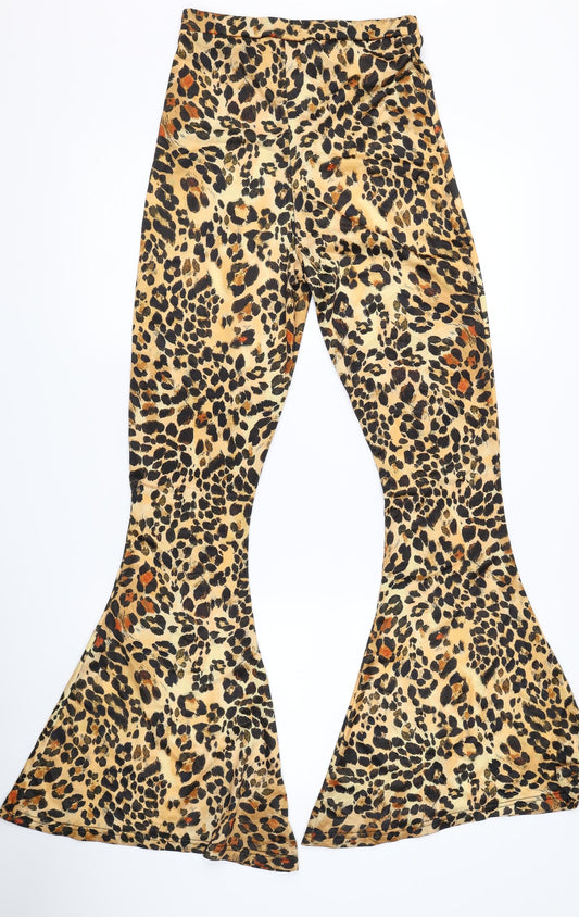 PRETTYLITTLETHING Womens Brown Animal Print Trousers Size 10 L30 in