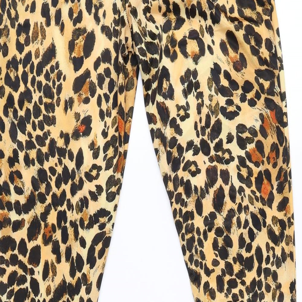 PRETTYLITTLETHING Womens Brown Animal Print Trousers Size 10 L30 in