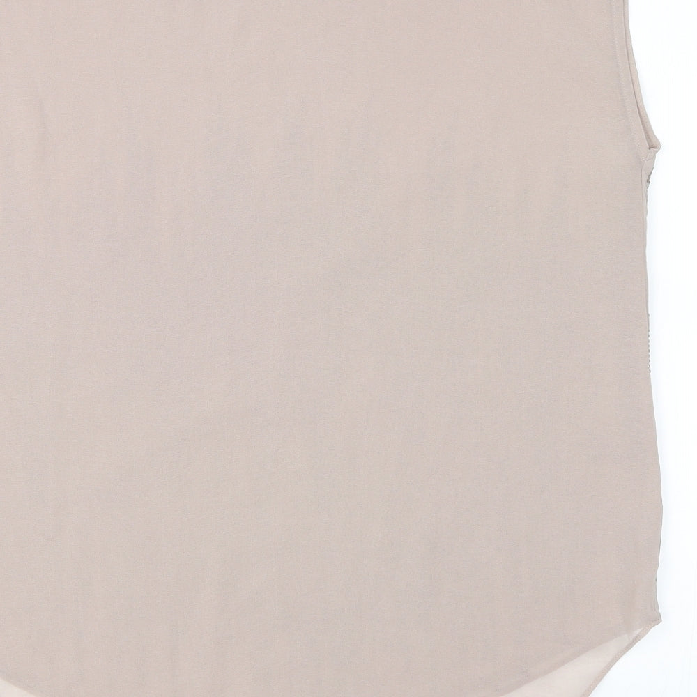 Brand and care label for Warehouse women’s green striped basic tank, size UK 10