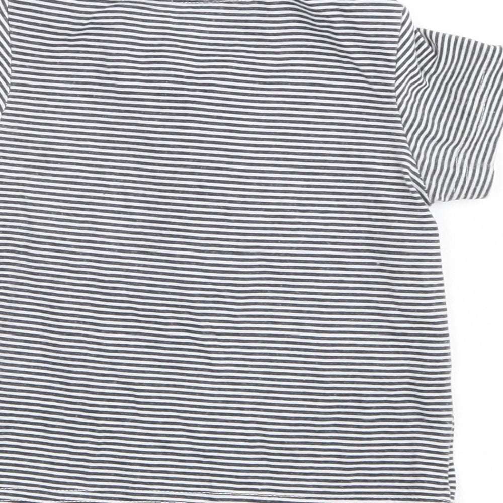 Brand and care label for Lee Cooper boys’ blue striped basic polo, size 18-24, months