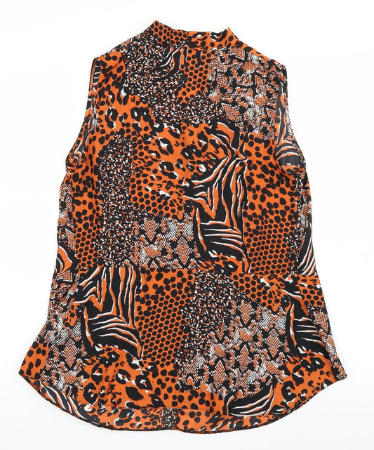 Paraphrase Womens Orange Animal Print Basic Blouse Size 10