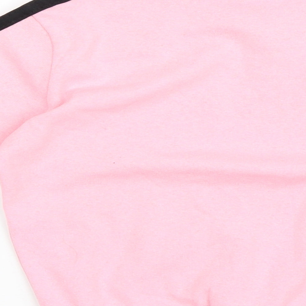 Brand and care label for BDM girls’ pink pullover sweatshirt, size M