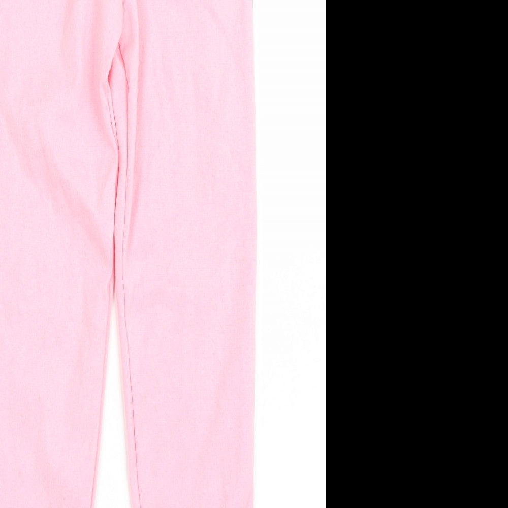 Brand and care label for BDM girls’ pink jogger trousers, size M