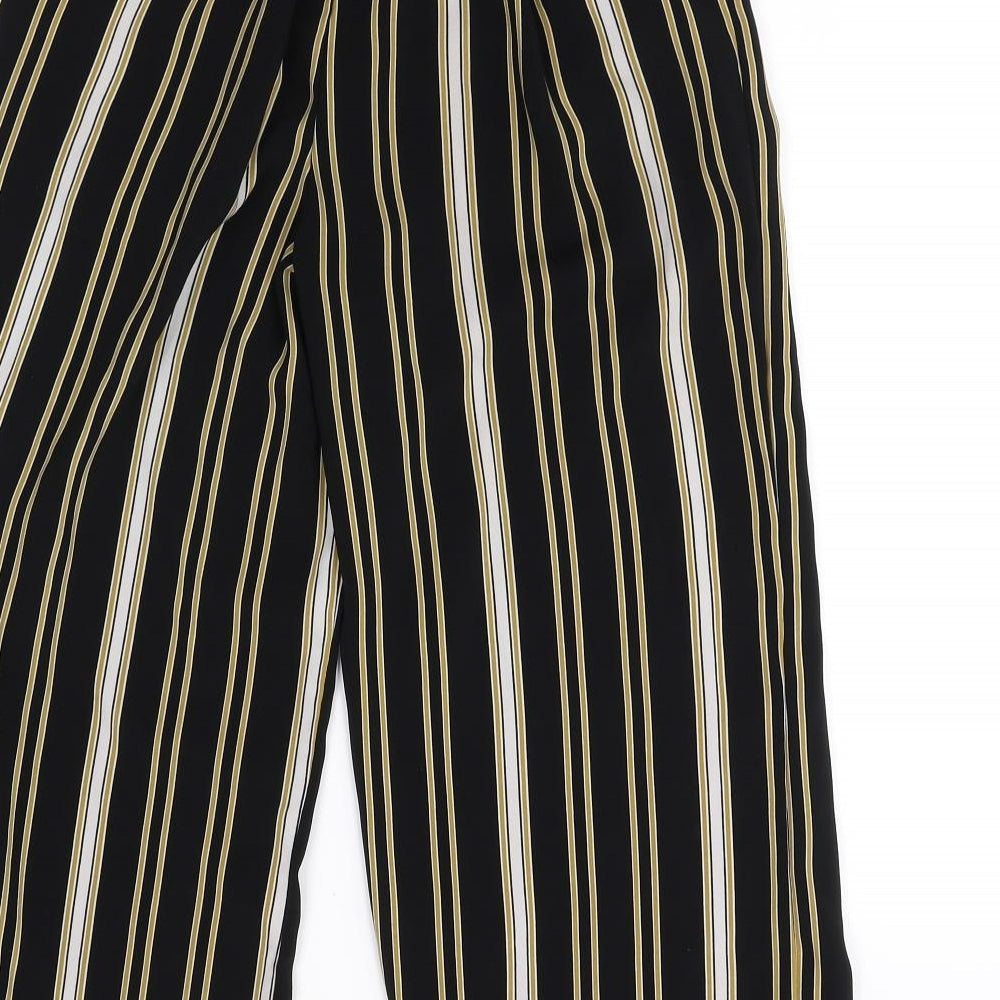 Brand and care label for New Look women’s multicoloured striped trousers, size UK 8, 27-inch leg