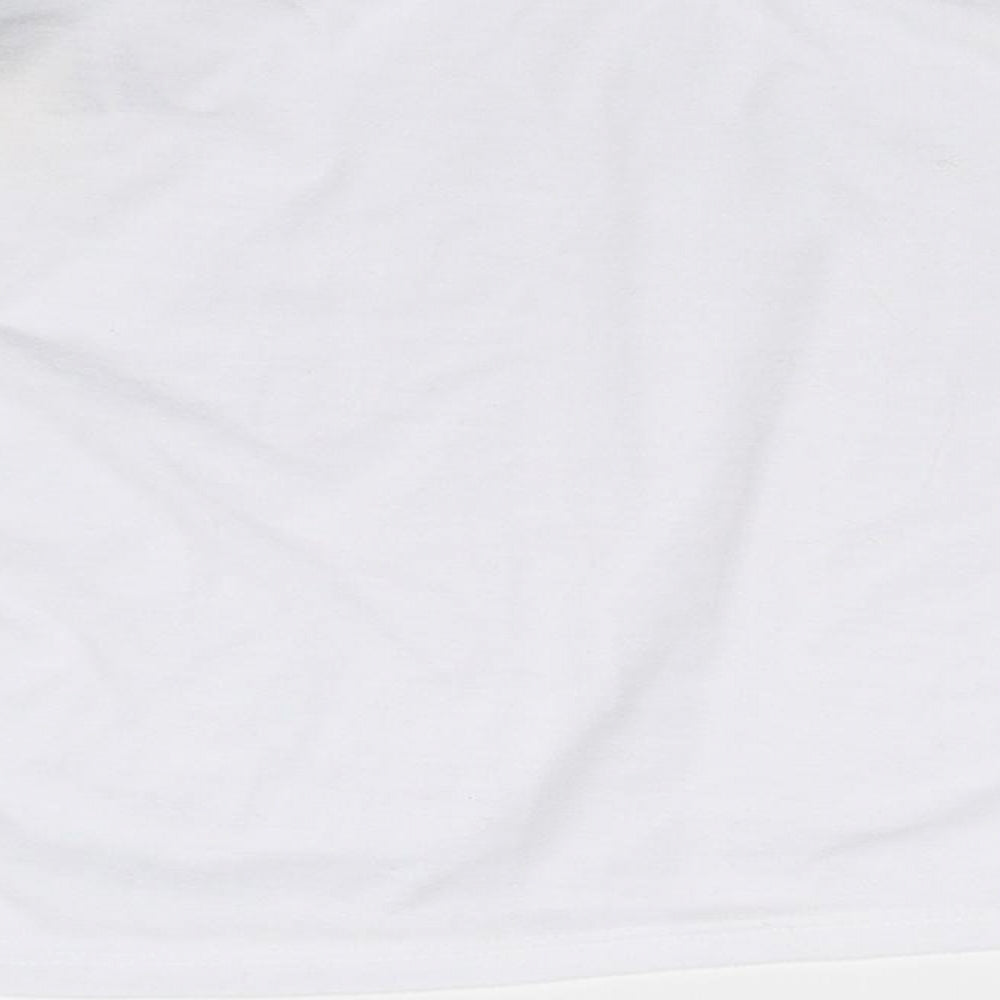 Brand and care label for Miss Evie girls’ white cropped t-shirt, size 11-12, years