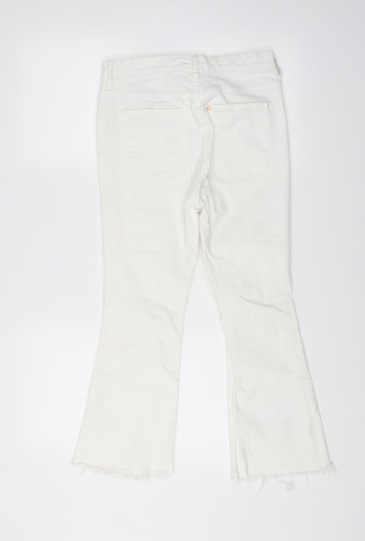H&M Womens White Denim Flared Jeans Size 28 in L24 in - cut off distressed