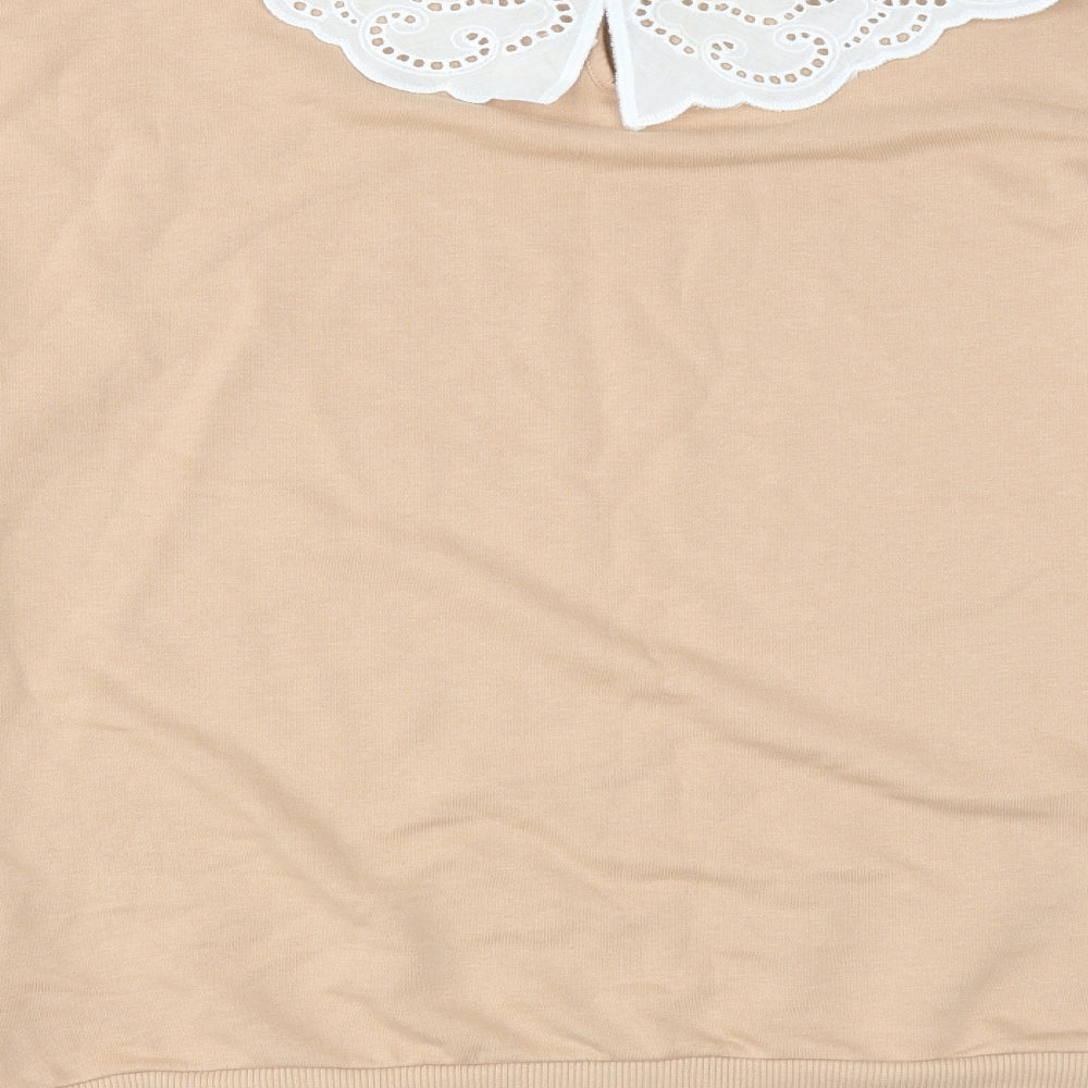 Brand and care label for George women’s beige pullover sweatshirt, size M