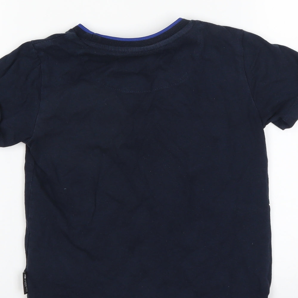 Brand and care label for Debenhams boys’ blue basic t-shirt, size 5-6, years
