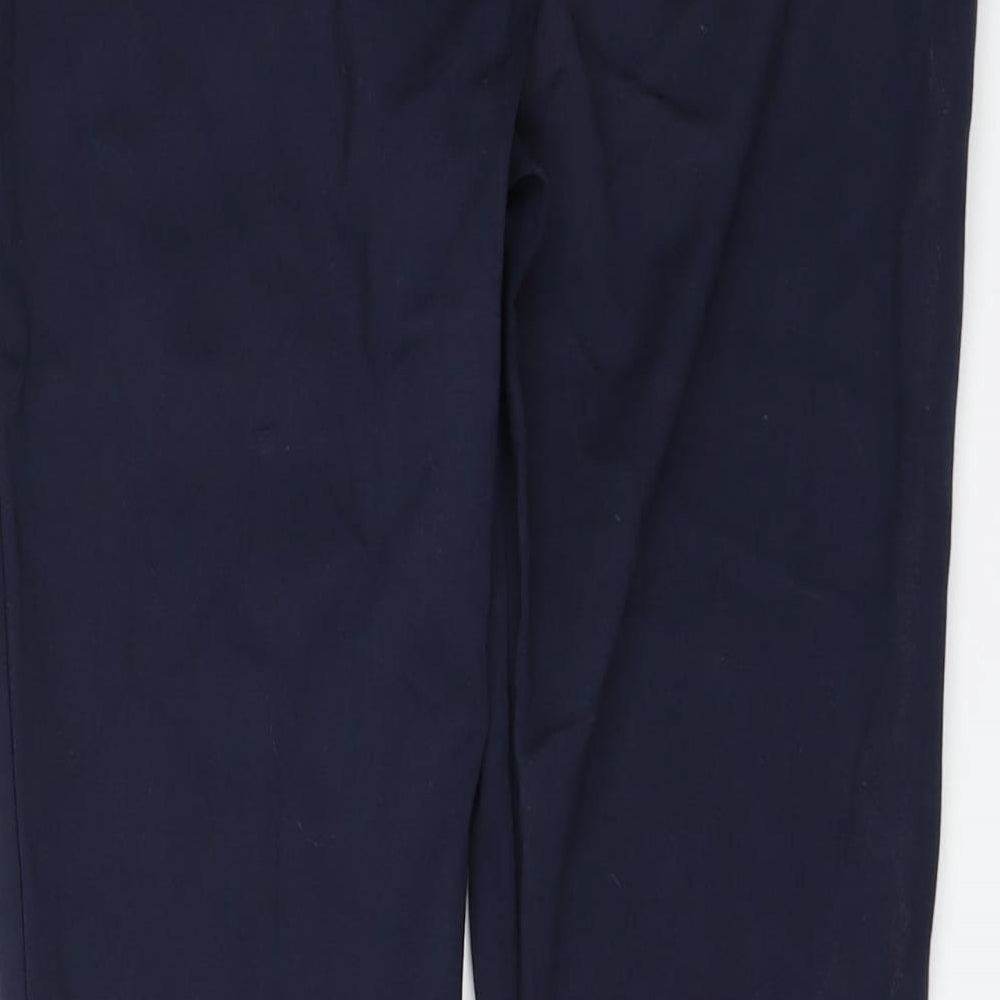 Brand and care label for Marks & Spencer women’s blue trousers, size UK 12, 28-inch leg