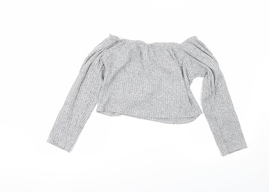 PRETTYLITTLETHING Womens Grey Cropped Blouse Size 18