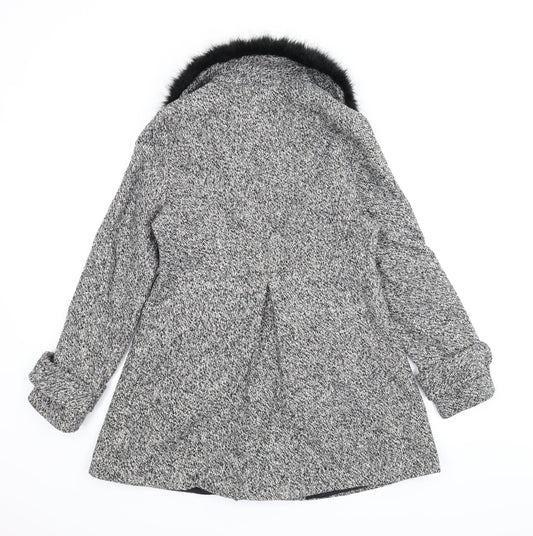 Carmel Womens Grey Houndstooth Pea Coat Coat Size 12