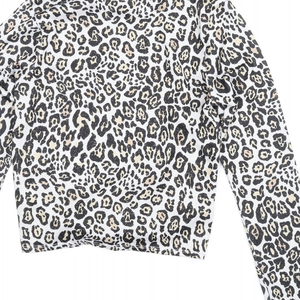 Candy Couture Girls Beige Animal Print Basic Blouse Size 13 Years