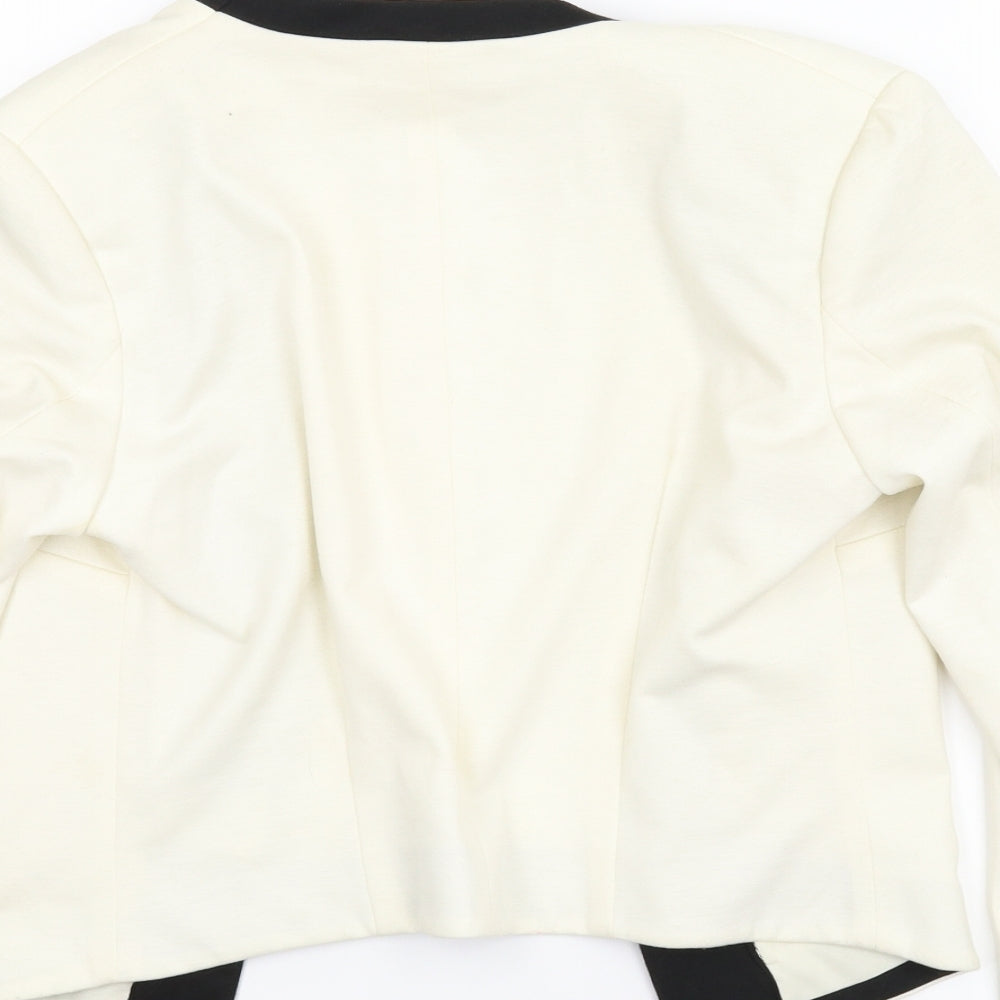 Brand and care label for H&M women’s beige jacket, size UK 8