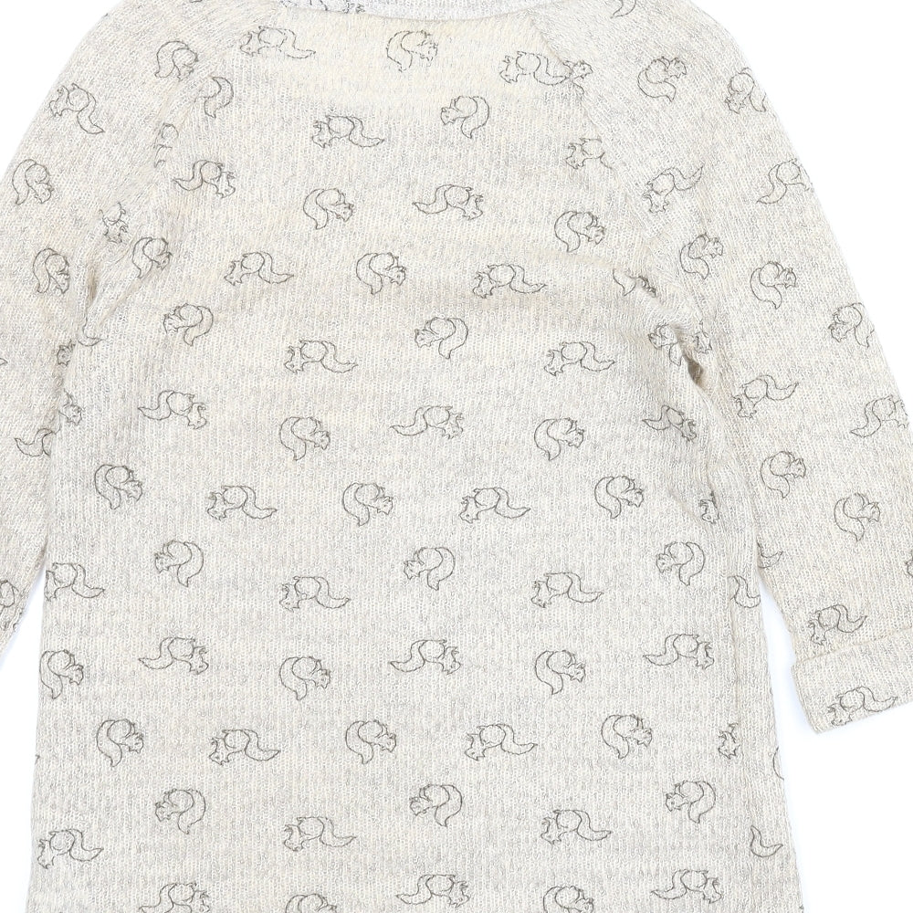 Brand and care label for New Look women’s beige animal print jumper, size UK 10