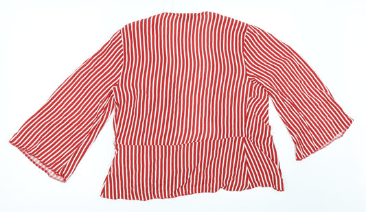 Papaya Womens Red Striped Wrap Blouse Size 10