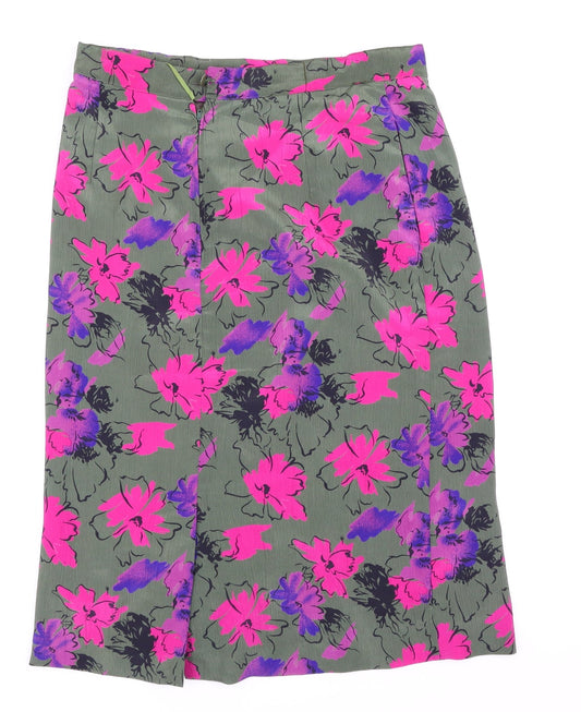 Preworn Womens Green Floral Straight & Pencil Skirt Size 14