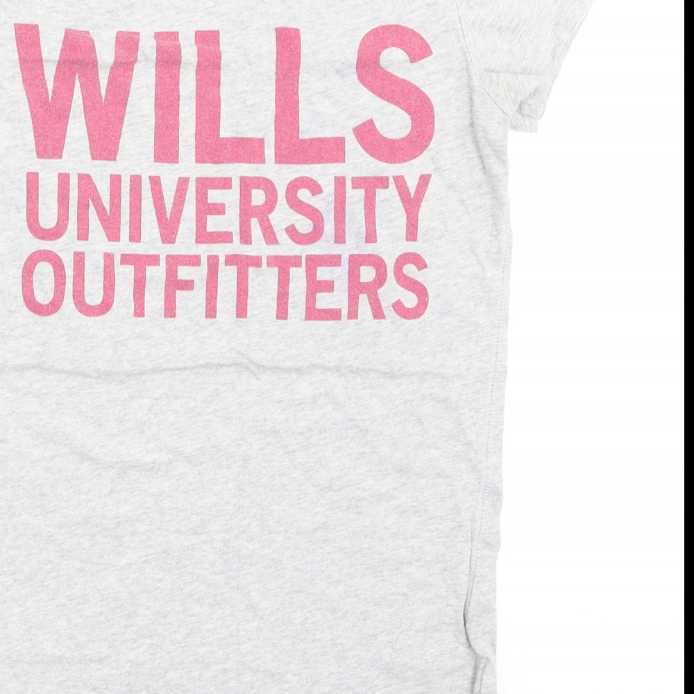 Brand and care label for Jack Wills women’s grey basic t-shirt, size UK 8