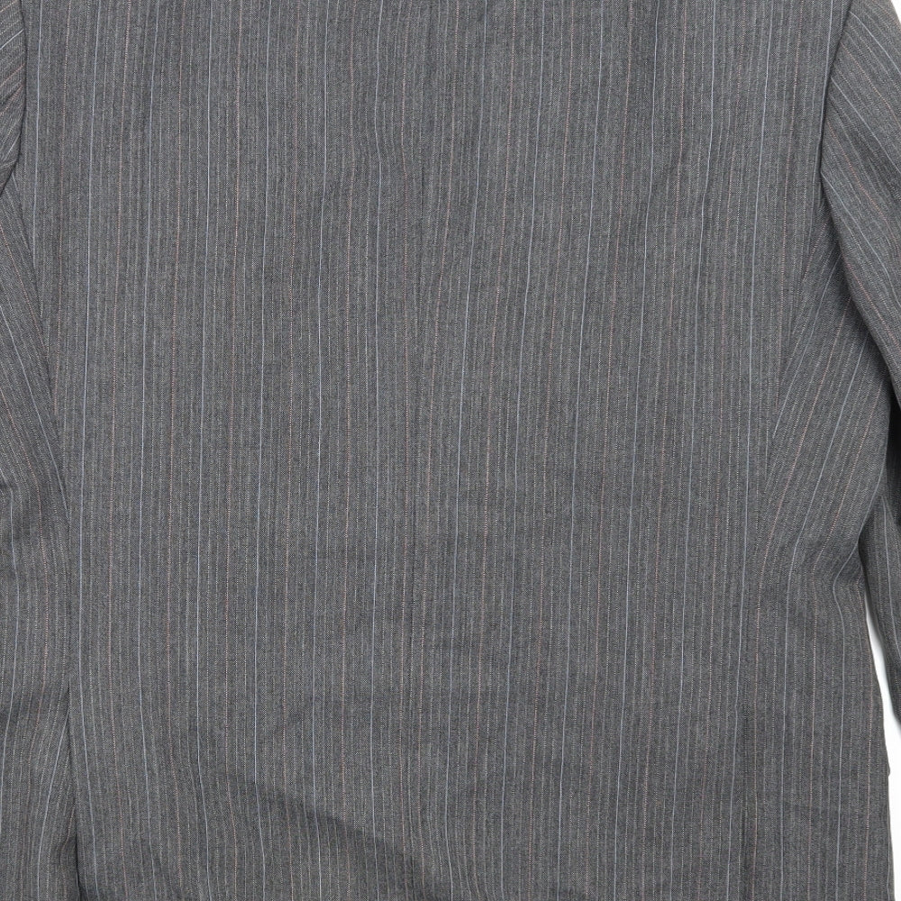 Brand and care label for St Michael men’s grey striped jacket blazer, size M