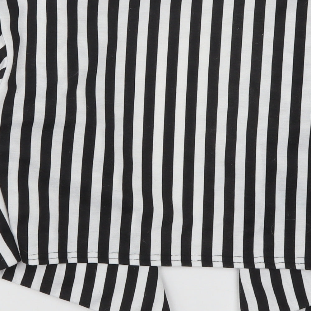 Brand and care label for Buzy women’s black striped jacket, size S