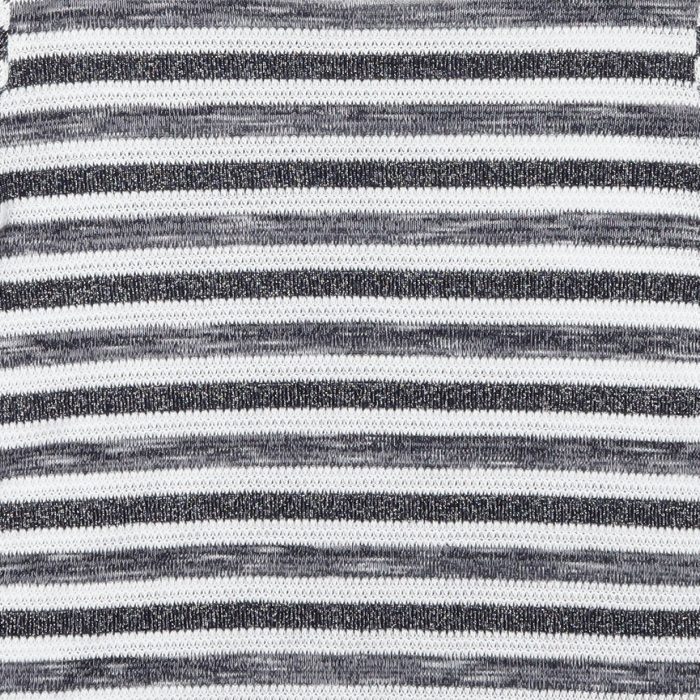 Brand and care label for Oasis women’s blue striped jumper, size S
