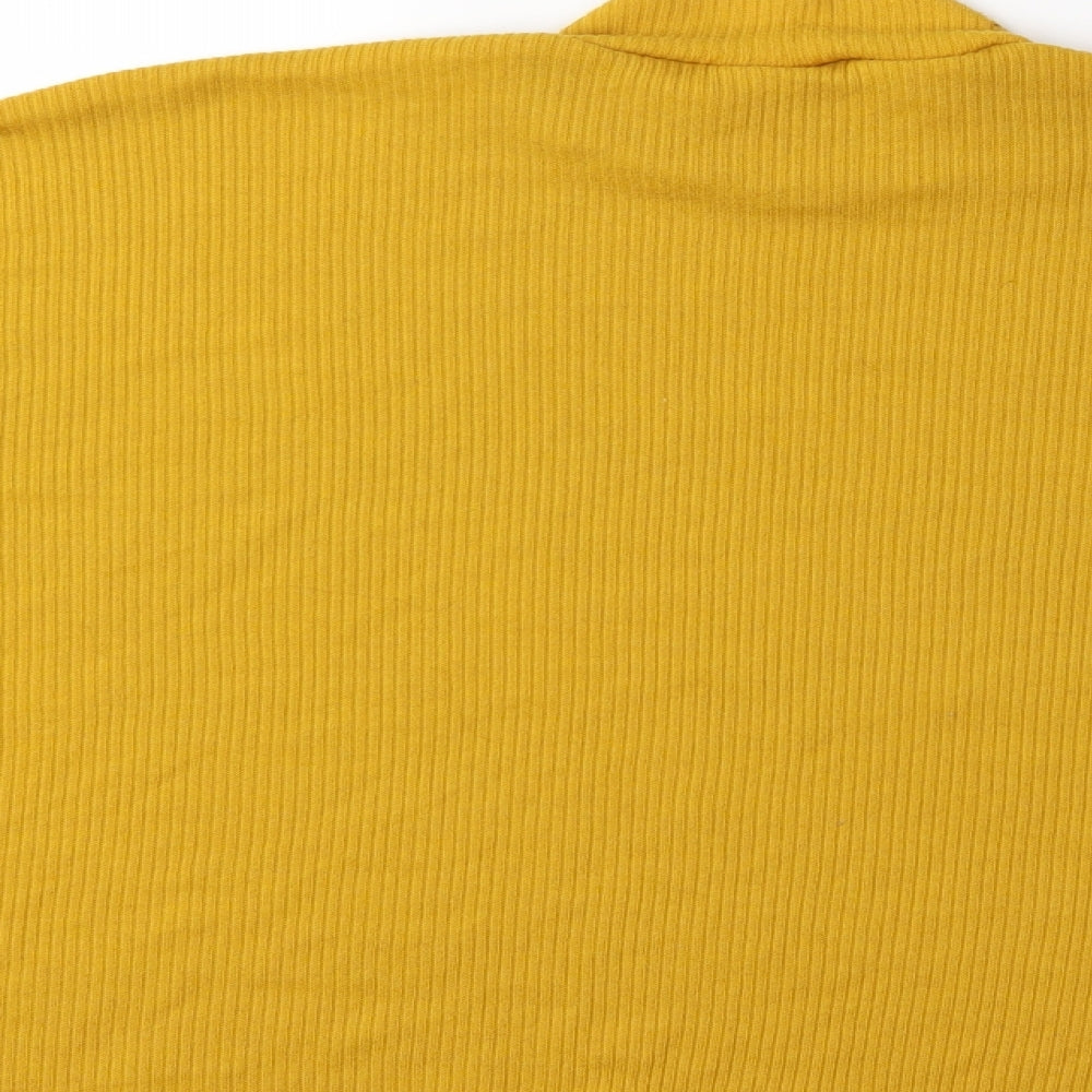 Brand and care label for H&M women’s yellow knit jumper, size L