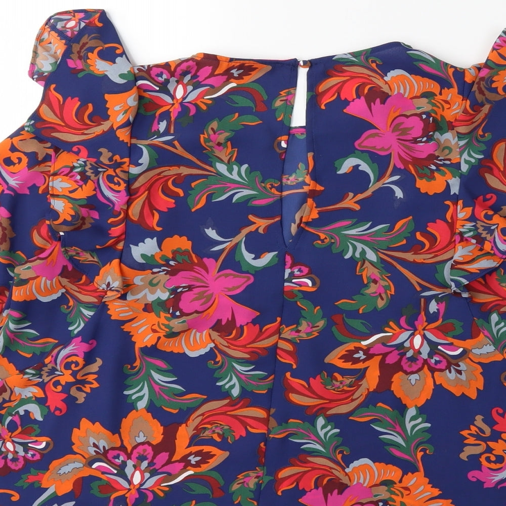 Brand and care label for Papaya women’s blue floral basic blouse, size UK 14