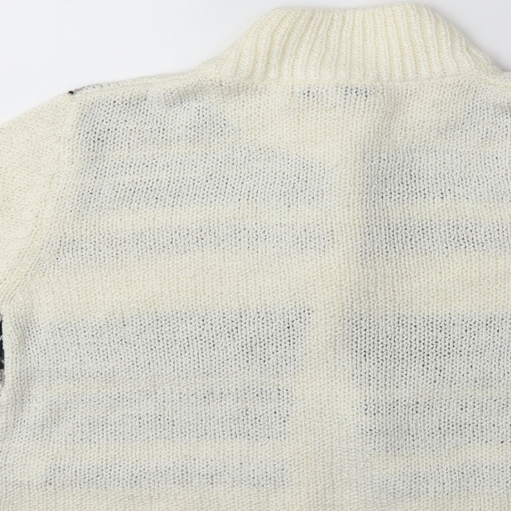 Brand and care label for Elizabeth Scott women’s white striped knit cardigan jumper, size S