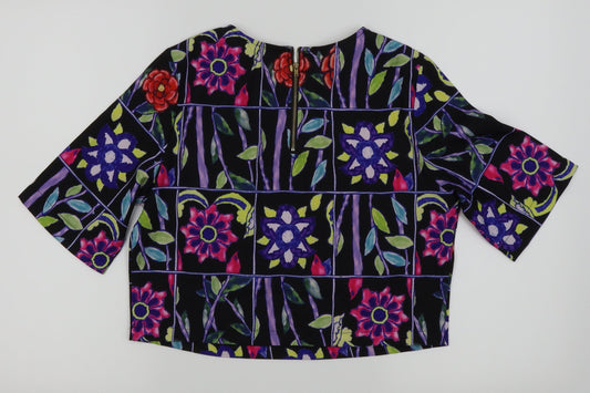 Double 11 Womens Black Floral Basic T-Shirt Size S